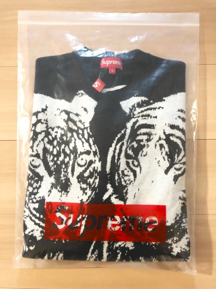 送料無料 S 黒 Supreme Big Cats Jacquard L/S Top Sweater Black