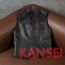 超人気☆アメカジ　メンズレザー　ジャーキン ベスト 本革　牛革　バイクジャケット ライダース　　S～4XL　　黒*ブラウン_画像4