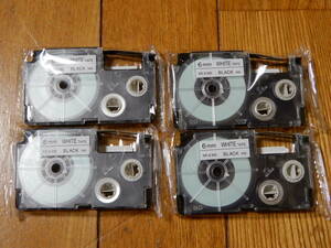 カシオ CASIO ネームランド テープ スタンダード 幅6㎜ 白テープ 黒文字 8m巻 XR-6WE 新品未開封品 四個セット
