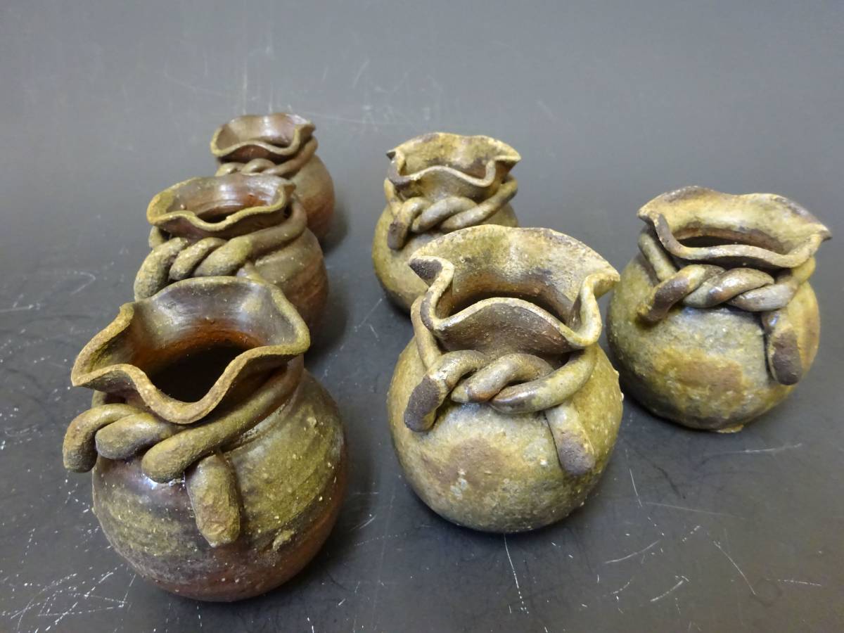品質検査済 渋い 小壺 3 備前焼 古い備前焼小壺.伊部手.見立て塩笥小盃