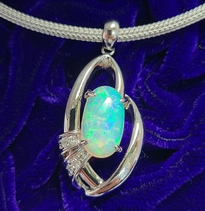 Pt900 opal diamond top K18WG necklace precious metal accessory approximately 16.3g