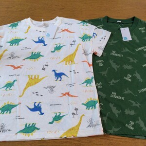 ☆新品☆ELFINDOLL☆半袖Ｔシャツ　２点セット☆150cm☆ホワイト・グリーン・恐竜柄☆男の子用☆No.620