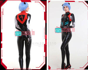  modification version high quality Ayanami Rei theater version plug suit black costume play clothes Neon Genesis Evangelion PU leather wig manner ( wig shoes optional )