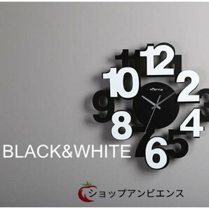 美品登場☆おしゃれ ブラック ホワイト モノトーン 数字 アートクロック 壁掛け時計 掛け時計の画像2