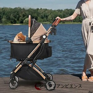  new goods! 4 wheel pet Cart sectional pattern pet buggy one touch folding front wheel 360° back wheel brake attaching multifunction dog for stroller cat walk going out convenience 