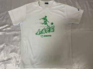 【送料無料 値下げ交渉歓迎】アシックス 作陽高校サッカー部 半袖Tシャツ ホワイト×グリーン ビッグロゴ 古着 asics 白緑 フットボール