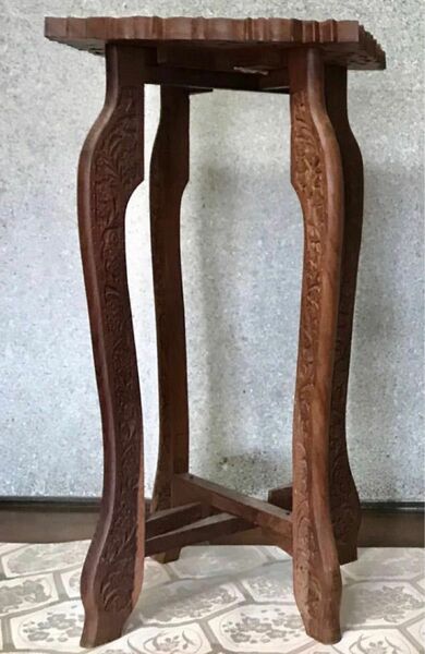 テーブル アンティーク 花台 木製 透かし彫り アジアンテイスト 木彫 折りたたみ