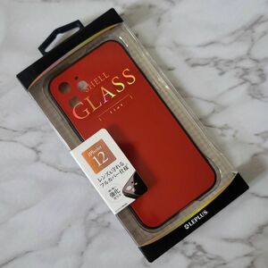 iPhone 12 用　背面フラットガラスケース　レッド　新品
