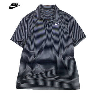 【新品】ナイキ エッセンシャル ストライプ 半袖 ポロ シャツ【010：黒】M NIKE ゴルフ ドライフィット 高機能 トレーニング