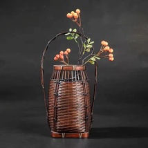 美品★茶室華道具 竹編み 編み籠 竹工芸 花器 花入れ_画像2