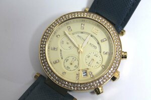  used MICHAEL KORS lady's wristwatch MK-2280 3 hands Date Chrono SS for women quartz cream gold group rhinestone Michael Kors 