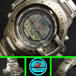  illusion. excellent article! immediately .!100ps.@? limitation!W name 5th no. 5.!. Logo lighting & titanium & compass thermometer altimeter! wristwatch Casio CASIO Protrek x Hunting World 