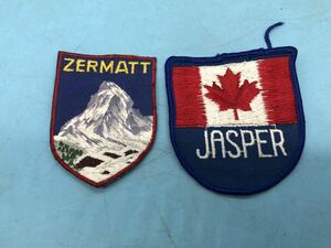 【A7051O092】刺繍 ワッペン 2枚まとめて ZERMATT MATTERHORN アルプス山脈 スイス マッターホルン カナダ JASPER 登山 スキー ビンテージ