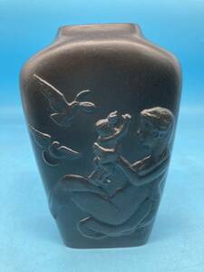 【A6869O015】 彫刻家 高橋剛作「平和」鋳銅花瓶 花瓶 ブロンズ 銅器