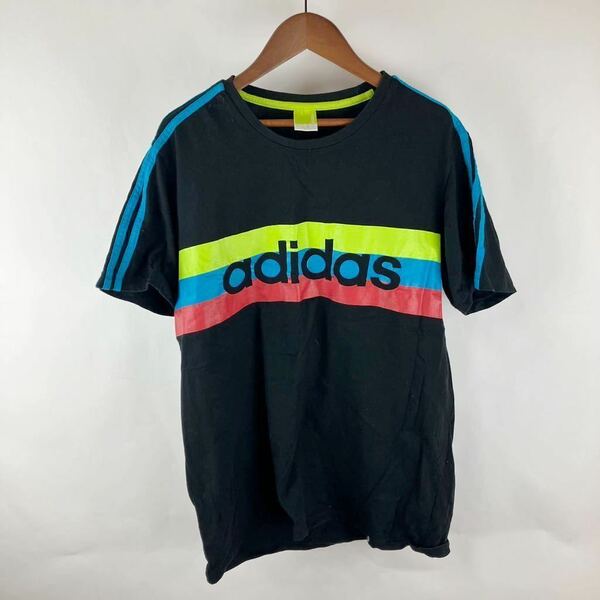 adidas アディダス 半袖Tシャツ 大きいサイズ XOサイズ XLサイズ プリントTシャツ ロゴTシャツ メンズ シンプル ブラック Uネック 綿100%