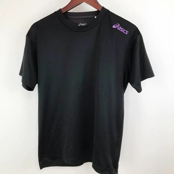 asics アシックス 半袖 Tシャツ メンズ M 黒 ブラック カジュアル スポーツ トレーニング ウェア シンプル モノトーン 刺繍 ワンポイント