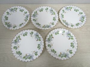 ボーンチャイナ　ホヤチャイナ　プレート５枚 　グリーンリーフ　HOYA CHINA BONE CHINA GREEN LEAF 　皿　16.5ｃｍ　JAPAN　食器　K051