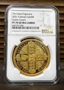 【新春1円スタート】2021年 ロイヤルミント ゴシッククラウン 2オンス 2oz プルーフ 金貨 シールド イギリス NGC PF70 UC