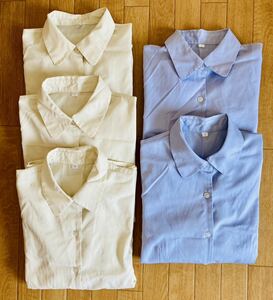 ☆送料無料☆OL 制服用長袖ブラウス　5枚セット☆ブルー7号　イエロー9号☆カウネット購入品　ユニホーム☆