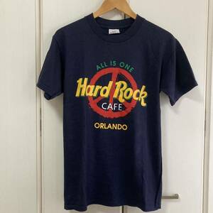 送料込 1990s Hard Rock CAFE ORLANDO/ハードロックカフェ オーランド（フロリダ）ピースロゴ 半袖Tシャツ ネイビー Sサイズ USA製