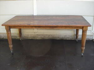 大型　木製テーブル　デコ脚　脱着可能なキャスター付き　焼き板　天然　無垢　重厚　1980ｘ1000ｍｍ　長方形　アンティーク　カントリー