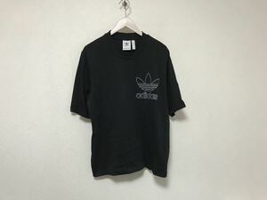 美品本物アディダスadidasコットンロゴ刺繍半袖Tシャツメンズアメカジサーフミリタリービジネススーツ黒ブラックLスポーツジム