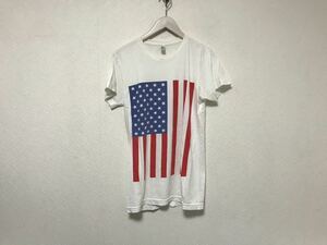 本物アメリカンアパレルAmericanApparelコットン国旗プリント半袖Tシャツメンズアメカジサーフミリタリー白ホワイトXSアメリカ製