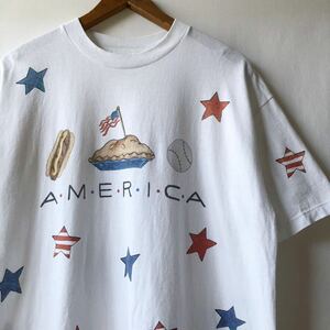 90s rel・e・vant products アメリカ オーバープリント Tシャツ L USA製 ビンテージ 90年代 ホットドッグ パイ 野球ボール ヴィンテージ