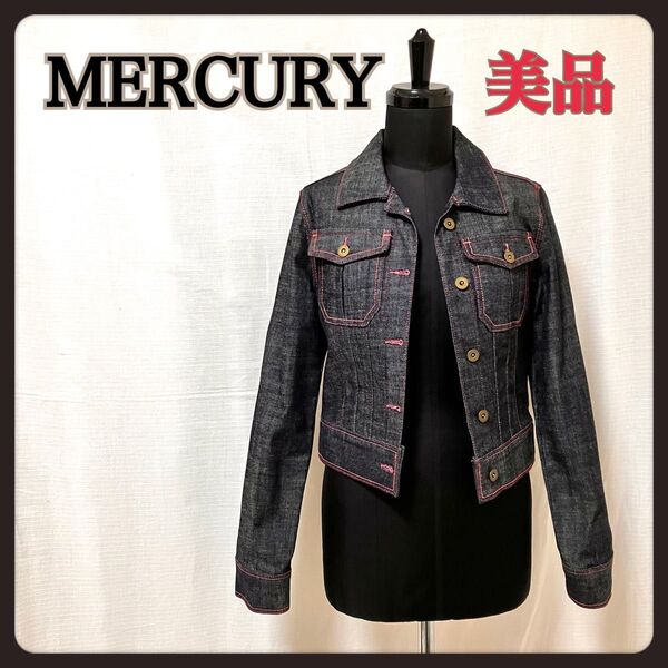 【極美品】MERCARY デニムジャケット ピンクラインの可愛らしいデザイン S