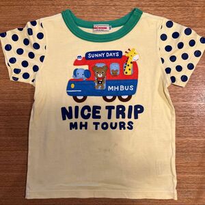 MIKIHOUSE 半袖Tシャツ100cmナイストリップバスツアー プッチーくんとお友だちバックプリントあり保育園幼稚園お着替え