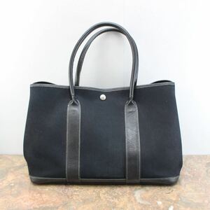 HERMES CANVAS LEATHER TOTE BAG MADE IN FRANCE/エルメスガーデンパーティーキャンバスレザートートバッグ