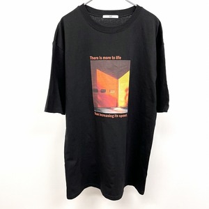 SLY スライ Free レディース ロング丈 ビッグTシャツ BIG オーバーサイズ フォトプリント 英字 半袖 綿100% ブラック×オレンジ 黒