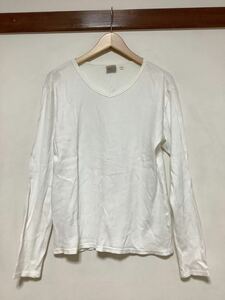 し1103 AVIREX アヴィレックス 長袖Tシャツ Vネック L ホワイト タイト 細身