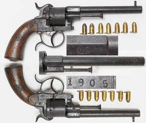  Belgium made ru four show 1905 P.D.L 6 ream departure * pin fire * revolver (9mm calibre ) dummy Cart 7 departure . double action old type . gun 