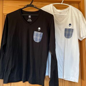 グラニフ Tシャツ ロンT ヒゲ紳士　ジェントルマン　Ｖネック　白　半袖　黒　長袖　2枚セット　graniph Sサイズ　髭男爵