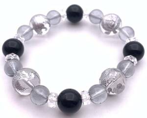  feng shui four god! natural stone silver carving crystal & silver o-la& onyx. bracele 