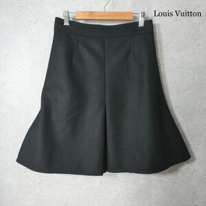 良品 Louis Vuitton ルイヴィトン サイズ38 マーメイドスカート フレアスカート ウール タック 膝丈 黒 ブラック
