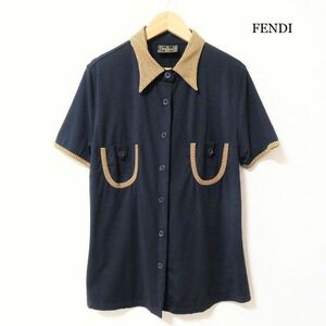  beautiful goods FENDI Fendi size 40. can pattern switch shirt blouse fake pocket short sleeves black black 