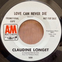 ◆CLAUDINE LONGET/クローディーヌ・ロンジェ◆USプロモ盤7'/LOVE CAN NEVER DIE_画像3