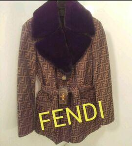 【新品未使用】FENDI フェンディ ズッカ柄 ファー付コート