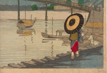 小林清親　浮世絵　東京新大橋雨中図　56ｘ38ｃｍ　大判ポスター　複製 ◆歌舞伎　新版画　川瀬巴水　北斎　吉田博 　土屋光逸　　浮世絵_画像5