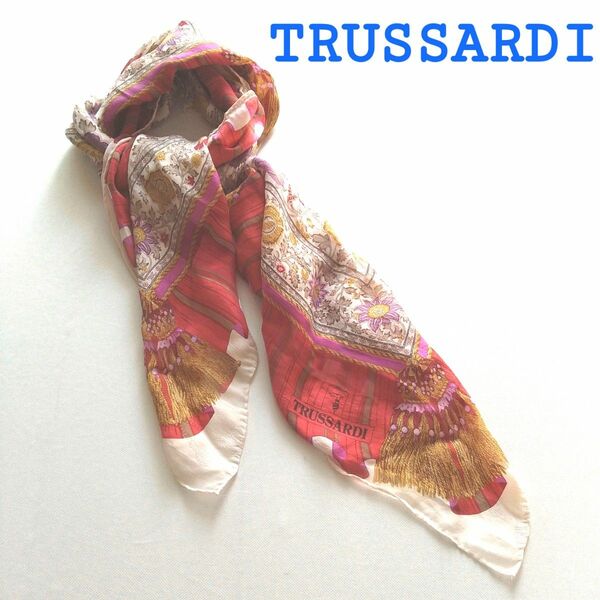 トラサルディ　TRUSSARDI　スカーフ　花柄　タッセル　ヨーロピアン　 大判スカーフ