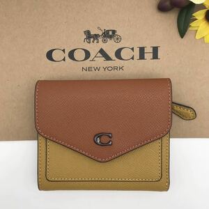 COACH 財布 ★大人気★ ウィン スモール ウォレット カラーブロック クロスグレインレザー フラックス マルチ C2619 V5RQD 新品