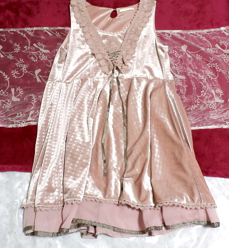 Pink princess shiny lace neck ruffle negligee nightgown tunic mini skirt dress, mini skirt, m size