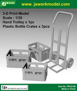 J's Work PPA3146 1/35 3Dプリント ハンドトロリー(1個)・ペットボトルクレート(3個)