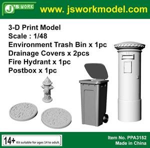 J's Work PPA3152 1/48 3Dプリント ゴミ箱(1個)・排水カバー(2個)・消火栓(1個)・ポスト(1個)