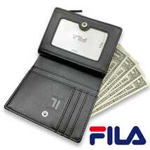 全3色 FILA（フィラ）ドットロゴ型押し ファスナー＆パスケース付き 2つ折り財布 ショート ウォレット_画像4