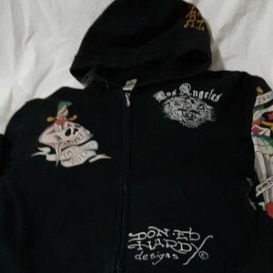 DON・EDHARDY Christian Audigier バックプリント、長袖ジップパーカー