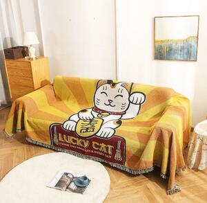 多機能可愛い猫柄ソファカバー マルチカバーフリンジ付き 毛布 ブランケットベッド 洗える 四季通用 130*180cm x256