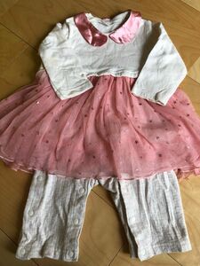ロンパース　ドレス　チュチュ　レース　ピンク　女の子　星　襟付き　丸高衣料